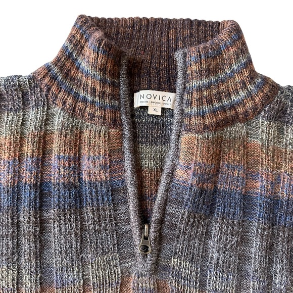 NOVICA Peruvian Alpaca Traveler Quarter Zip Stripe Sweater Men’s XL - Picture 4 of 14
